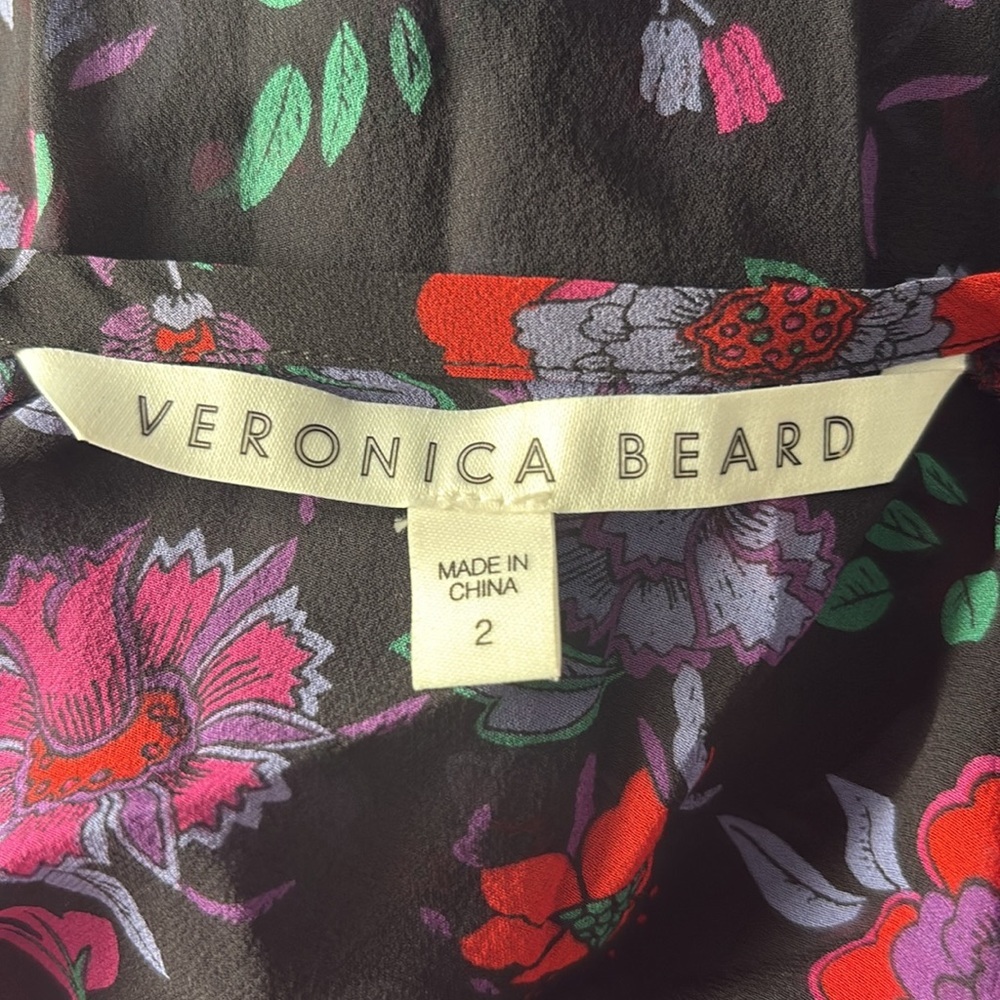 VERONICA BEARD Robin Dress 100% Silk in Black/Multi-colored Floral Size 2 - Picture 9 of 11
